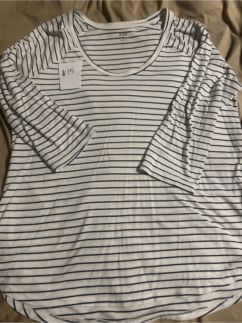 a.n.a White and Navy Stripe Scoop Neck Long Sleeve Top